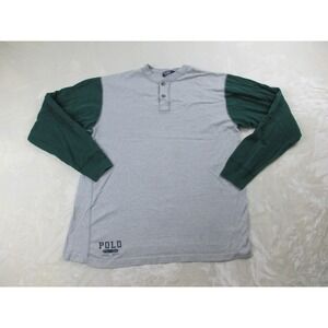 VINTAGE Ralph Lauren Shirt‎ Mens Large Gray Spell Out Long Sleeve Hong Kong*
